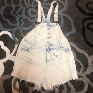 Distressed overalls